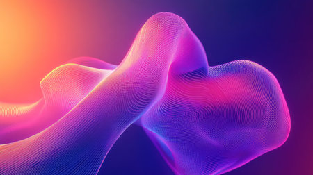 UV glowing abstract 3D shape with neon lines on a vibrant background. Futuristic energy design.の素材