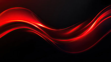 Bold and dynamic red light curves on a black background, showcasing fast speed and motion in an abstract vector illustration.の素材