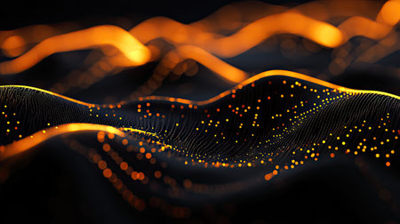Captivating dark background with luminous abstract waves, perfect for high-tech and futuristic designs. -の素材