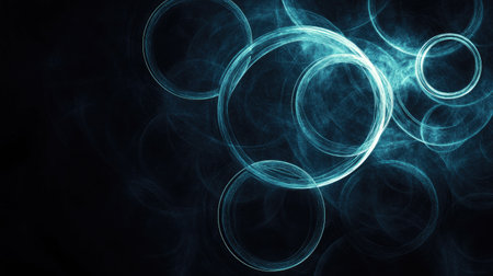 Digital fractal of glowing circles on a dark background, ideal for highlighting text, signs, and business ads. -の素材