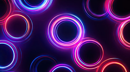 Glowing circles lights on a dark background, perfect for digital ads, retail signs, and business agency promotions.の素材