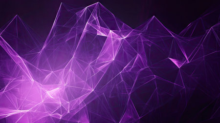 Bright violet abstract background with geometric triangular cells and polygons, set against a dark background for a striking digital look.の素材