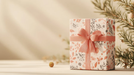 Light color background with a mailer box containing a well-presented surprise gift package. Perfect for showcasing gift packaging and branding. -の素材