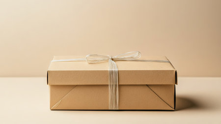 Surprise gift package in a mailer box, set against a light color background. Perfect for showcasing thoughtful gifts and packaging.の素材