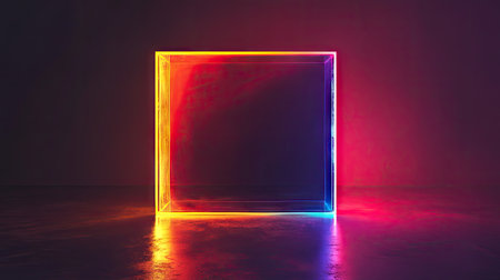 Glowing rectangular object with multicolored illumination creating an abstract effect against a dark backdrop.の素材
