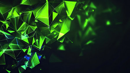 Vibrant green geometric design with triangular cells and polygons, set on a dark background for a modern and stylish digital illustration. -の素材
