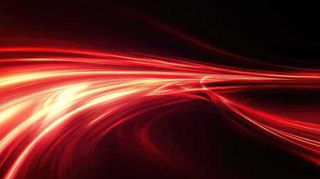 Vibrant abstract red light with speed curves on a dark background, creating an energetic and dynamic vector illustration.の素材
