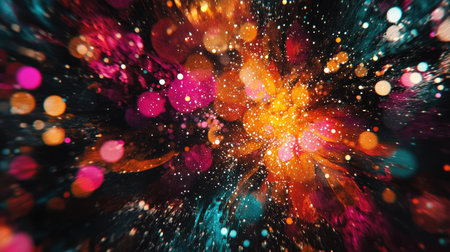 An abstract glitter and firework scene, blending the holiday vibes of Christmas Eve and the explosive celebrations of th of July in a vibrant festive background.の素材