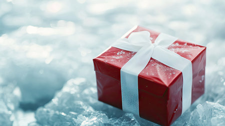 A striking red gift box with a perfect white ribbon, isolated on a white background, ideal for creating a festive and elegant New Year gift imageの素材