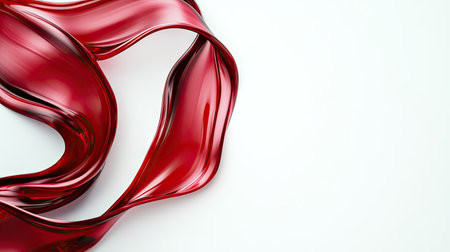 A top-down view of two luxurious red ribbons flowing gracefully on a clean white background, perfect for creating an elegant, festive vibe.の素材