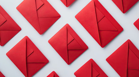 A subtle, modern Chinese New Year decoration with red envelopes placed elegantly on a white surface, with clean lines and minimal design elements.の素材