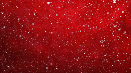 A vibrant red backdrop with falling snowflakes, capturing the magic of Christmas, ideal for creating holiday-themed designs or greeting cards.の素材