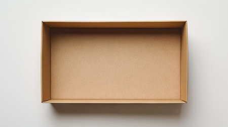 Close-up of a plain, opened cardboard box with no labels, set against a white background, ideal for shipping or storage-related imageryの素材