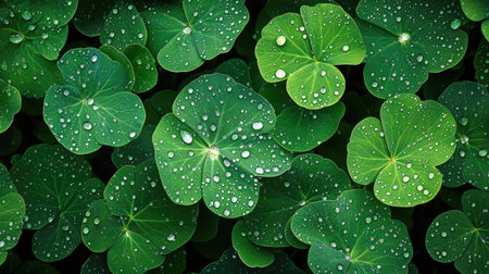 Close-up of glistening water droplets on deep green leaves with a dark backdrop, perfect for adding depth and natural beauty to your photosの素材