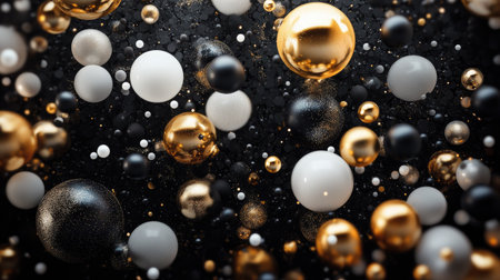 Black, gold, and white balloons against a dark background, creating a festive and elegant look, perfect for Black Friday promotions.の素材