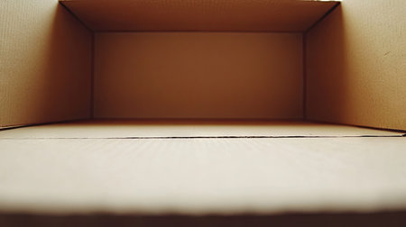 Close-up of a flat cardboard box with flaps open, isolated on a white background, perfect for illustrating packing, storage, or shippingの素材