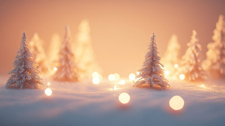 Festive holiday backdrop with softly blurred Christmas trees, warm lights, and blank space, perfect for seasonal promotionsの素材