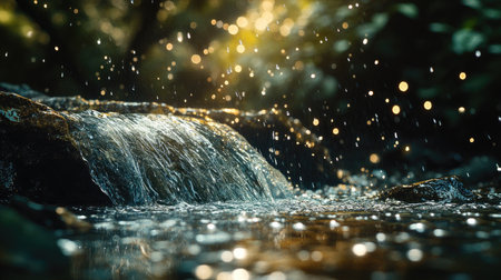 Water droplets on a dark textured surface, glistening under light, ideal for creating contrast and visual interest in product or nature-themed photographyの素材