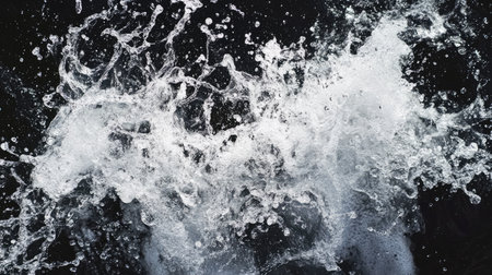 Water splashing and creating a clean, fresh abstract effect against a black background, perfect for modern, energetic photography compositionsの素材