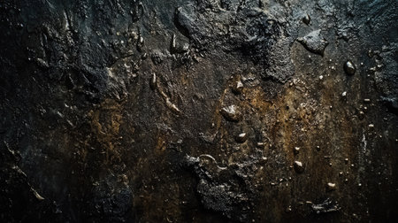 Water droplets resting on a dark textured background, creating a serene and dynamic atmosphere, perfect for moody or abstract photographyの素材