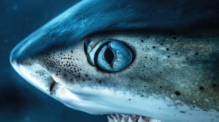 A macro shot of a tiger shark's eyes, revealing their eerie, glassy stare.の素材