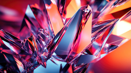 3D abstract crystal structures with sharp edges and light reflections. -の素材