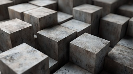 3D blocks of various sizes creating a sense of depth and dimension.の素材