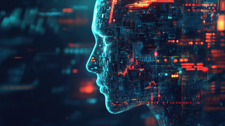 Conceptual technology illustration of artificial intelligence. Abstract futuristic backgroundの素材