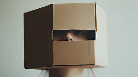 Simple close-up of a closed cardboard box on a white background, ideal for product packaging, shipping, or e-commerce-related photographyの素材