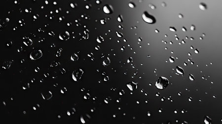 Water droplets splashing on a black background, creating a clean, dynamic abstract visual that conveys movement and freshnessの素材