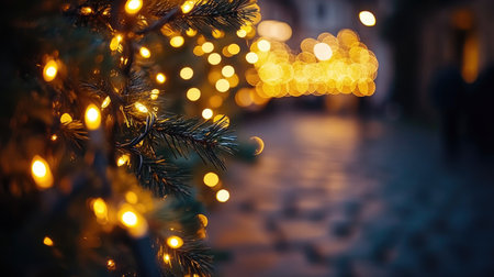 Evening glow of Christmas lights along the streets of Celle, Germany, near St. Mary's Church, capturing the festive spirit and charm of the holiday seasonの素材