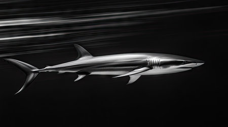 A sleek mako shark swimming at high speed through the open ocean, its streamlined body built for agility.の素材