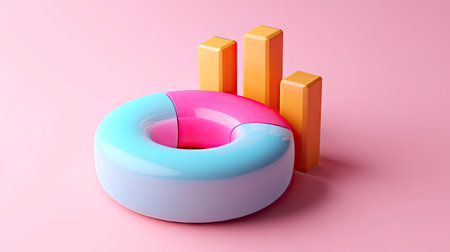 3D donut chart presenting the proportion of revenue generated from various business units.の素材