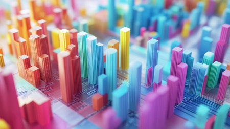 3D histogram depicting the distribution of sales across different regions.の素材