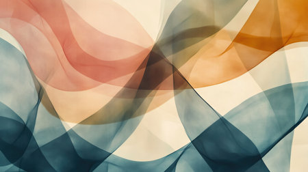 Abstract background with overlapping translucent shapes in muted tones.の素材