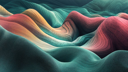 Abstract 3D landscape with undulating surfaces and contrasting colors.の素材