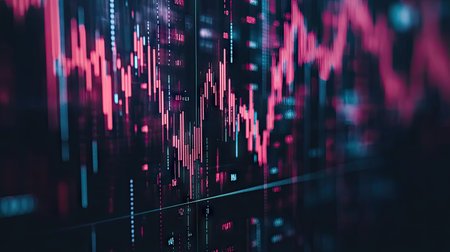 Stock market or forex trading graph and candlestick chart suitable for financial investment concept. Economy trends background for business idea and all art work design. Abstract finance background.の素材