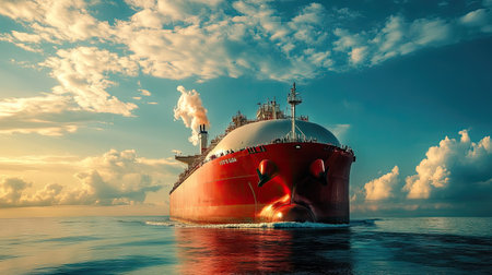 transportation of lpg gas tanker ship against beautiful sky -の素材