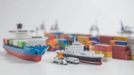 Transportation of cargo planes and container ships Global import and export industrial logistics business and transportation concept white backgroundの素材