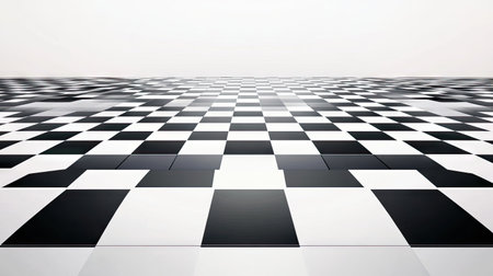 A striking black and white checkerboard pattern showcasing a clean, geometric design. The image captures depth and perspective, ideal for artistic and minimalist themes.の素材