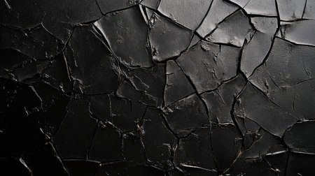 Textured black wall featuring cracked paint and a weathered surface. Perfect for backgrounds, designs, and creative projects needing a dark, moody aesthetic.の素材