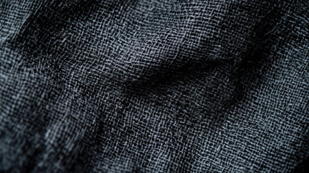 Close-up view of a textured dark fabric showcasing intricate threads and patterns. Perfect for design projects, fashion, and interior decor.の素材