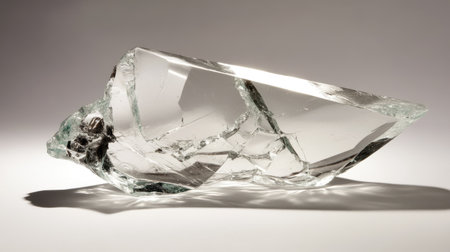 A stunning abstract glass sculpture showcasing unique angles and reflections. The piece features intricate textures and a minimalist design, perfect for art enthusiasts.の素材