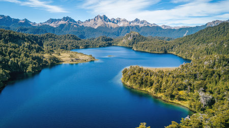 Experience the tranquility of a remote mountain lake surrounded by lush forests and majestic peaks, perfect for outdoor adventures and relaxation.の素材