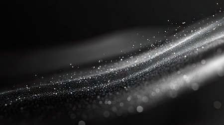A stunning black and white abstract image showcasing soft waves adorned with sparkling elements, perfect for adding a touch of elegance and artistry.の素材