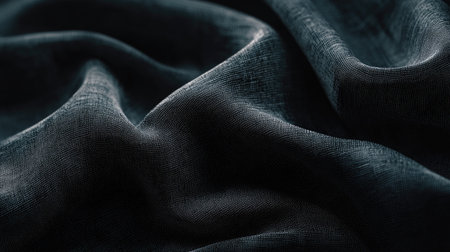Close-up of elegant dark fabric texture showcasing fine details and smooth waves, perfect for backgrounds or creative design projects.の素材