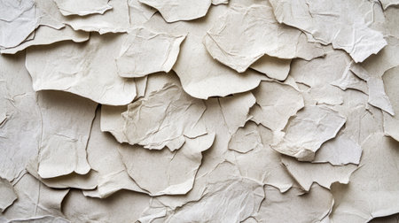 A close-up view of textured layers of crumpled paper, creating an organic and artistic background. Ideal for creative projects or decorative purposes.の素材
