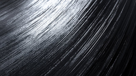This abstract image showcases a smooth black surface with a textured shimmering effect, highlighting elegant lines and play of light and shadow.の素材
