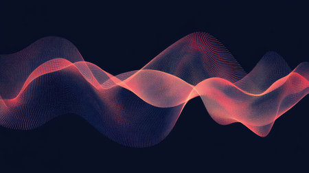 Vibrant abstract wave pattern showcasing smooth lines and a blend of red and blue colors, perfect for modern design and technology themes.の素材