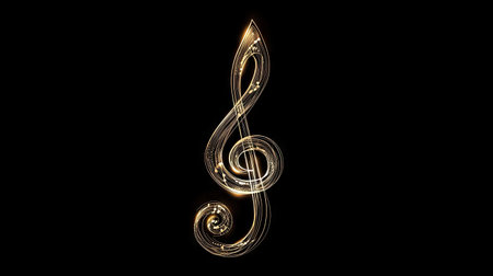 This elegant gold musical note design offers a striking visual for any creative project, highlighting beauty and harmony against a black background.の素材
